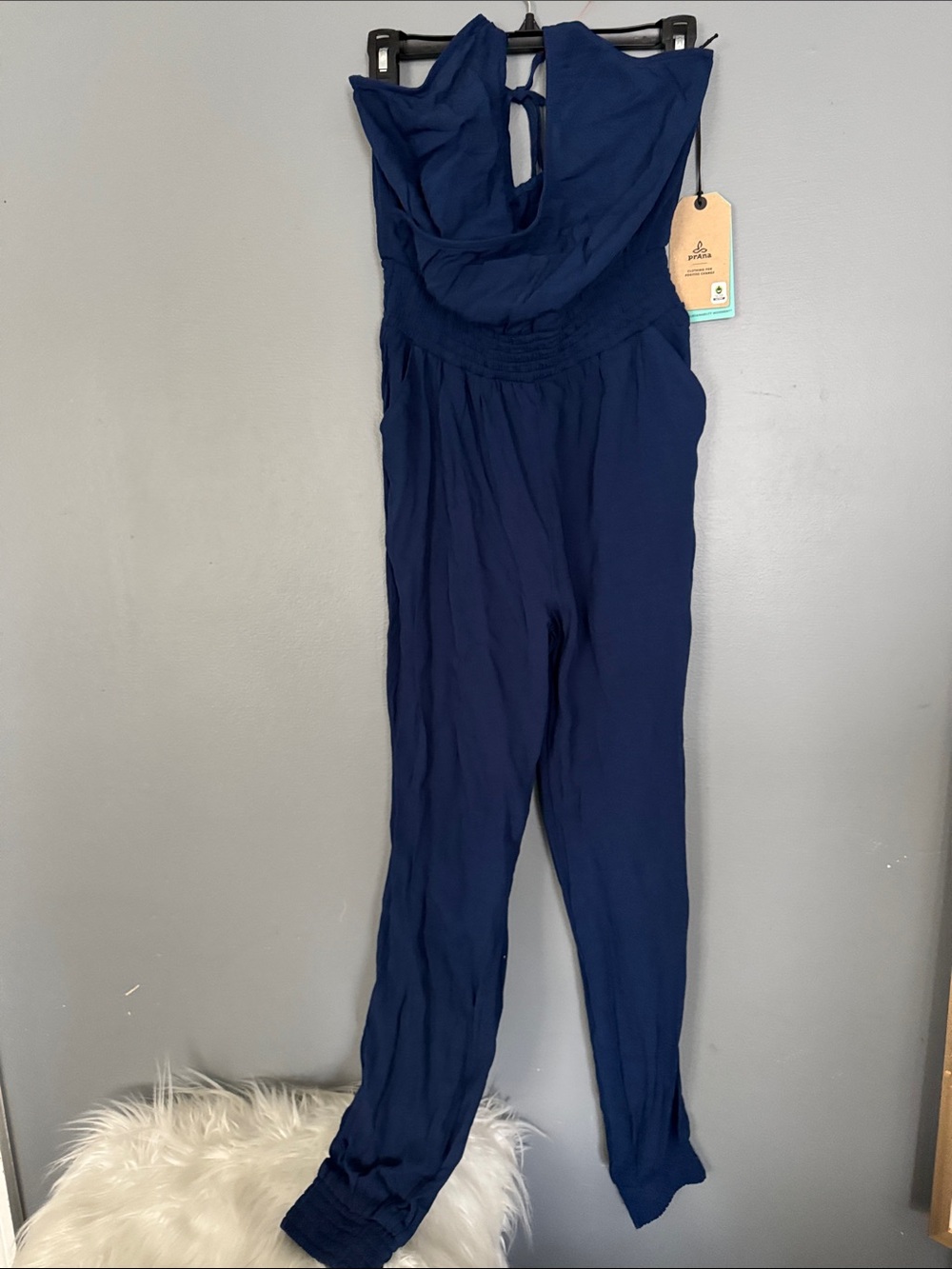 Prana Navy Strapless Smocked Jumpsuit - Picture 2 of 10